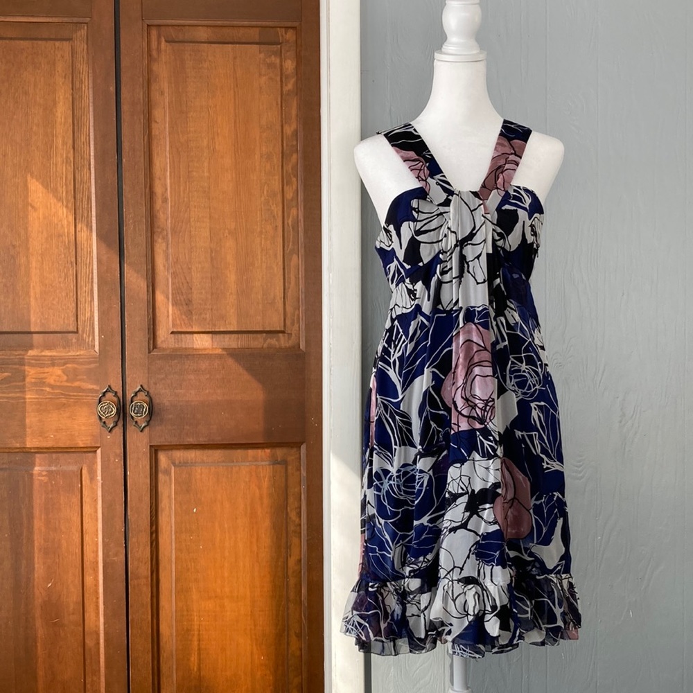 Diane Von Furstenberg Abstract Floral Print Silk Dress with Ruffled Hem